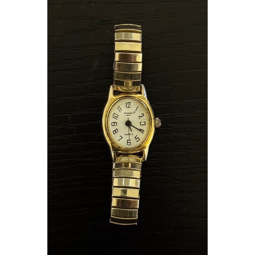 Mondu Womens‎ Gold Tone Stretch Band Watch Oval Face Japan Quartz Untested